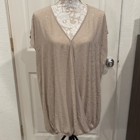 Lane Bryant Top Tan Gold Studs Shimmer Blouse Size 22-24 in great condition. - Picture 1 of 7